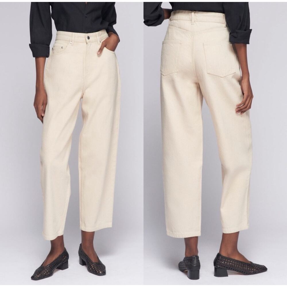 KOTN Cropped Mom Jeans sz 14 (fits like 10) Cream High Rise Straight Leg Denim